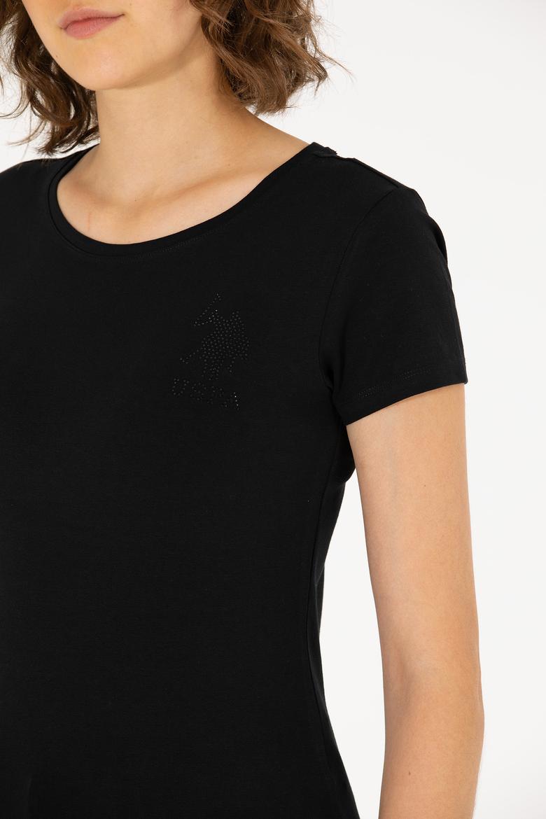 Kadın Siyah Bisiklet Yaka Basic Tişört - 50270493020