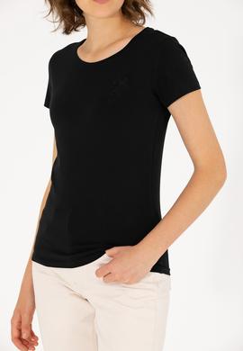 Kadın Siyah Bisiklet Yaka Basic Tişört - 50270493020