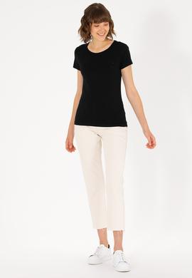 Kadın Siyah Bisiklet Yaka Basic Tişört - 50270493020