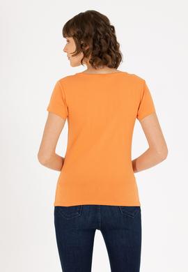 Kadın Kiremit Bisiklet Yaka Basic Tişört - 50270493038