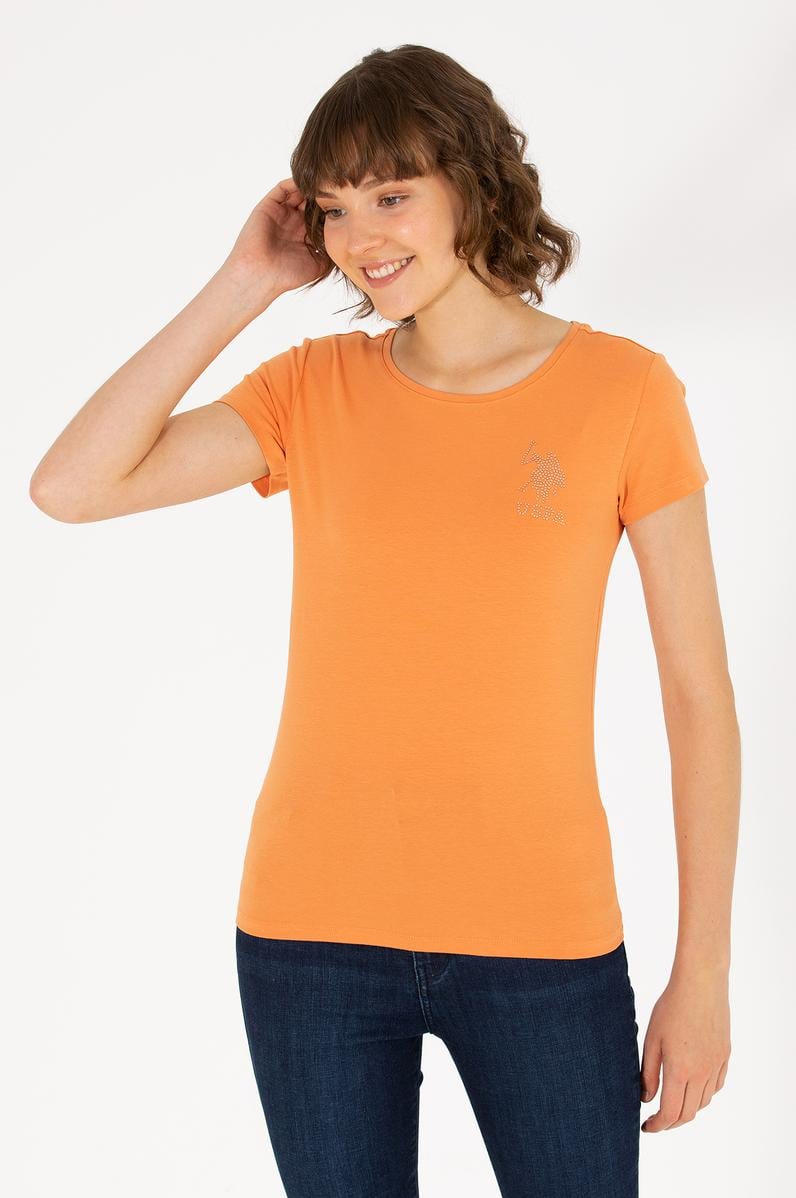 Kadın Kiremit Bisiklet Yaka Basic Tişört