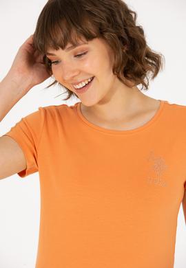 Kadın Kiremit Bisiklet Yaka Basic Tişört - 50270493038