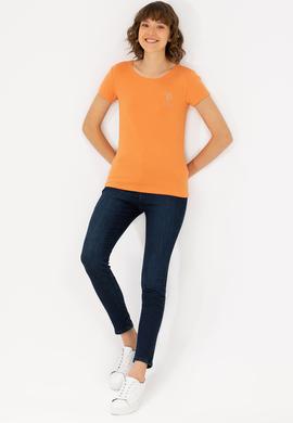 Kadın Kiremit Bisiklet Yaka Basic Tişört - 50270493038