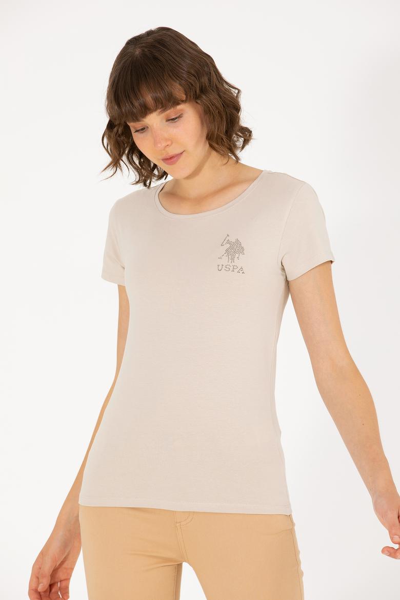 Kadın Taş Bisiklet Yaka Basic Tişört - 50270493048