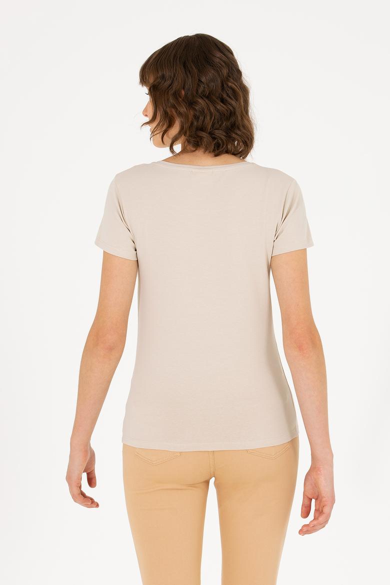 Kadın Taş Bisiklet Yaka Basic Tişört - 50270493048