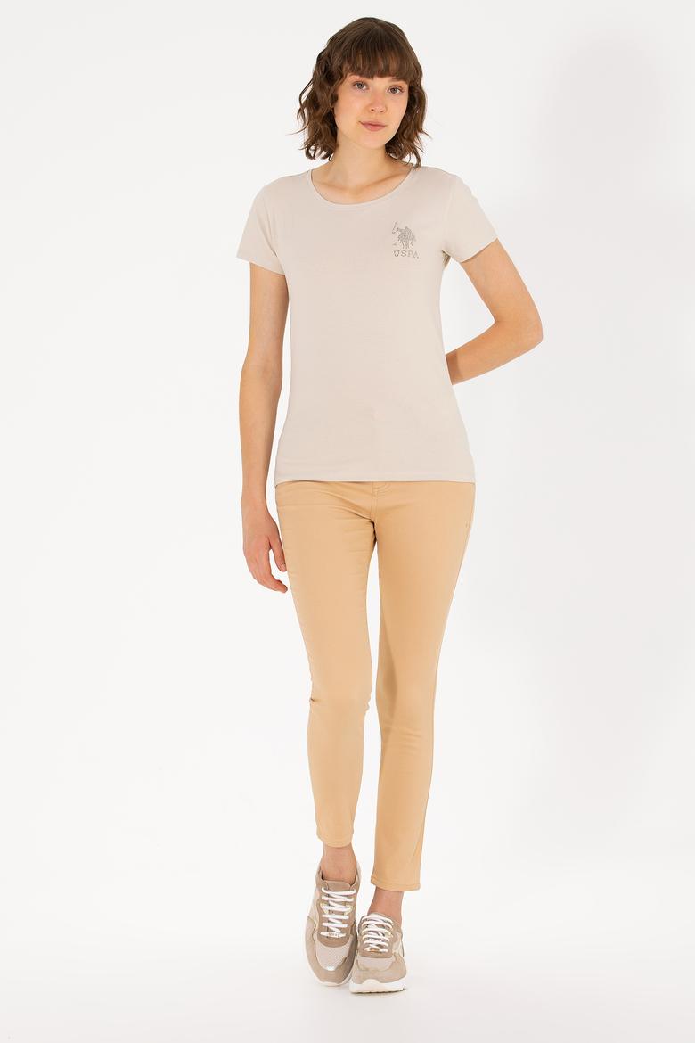 Kadın Taş Bisiklet Yaka Basic Tişört - 50270493048