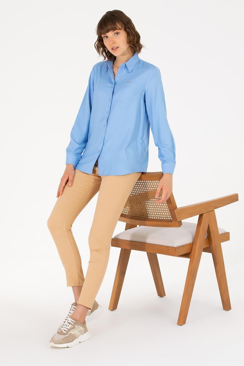 Kadın Mavi Uzun Kollu Gömlek