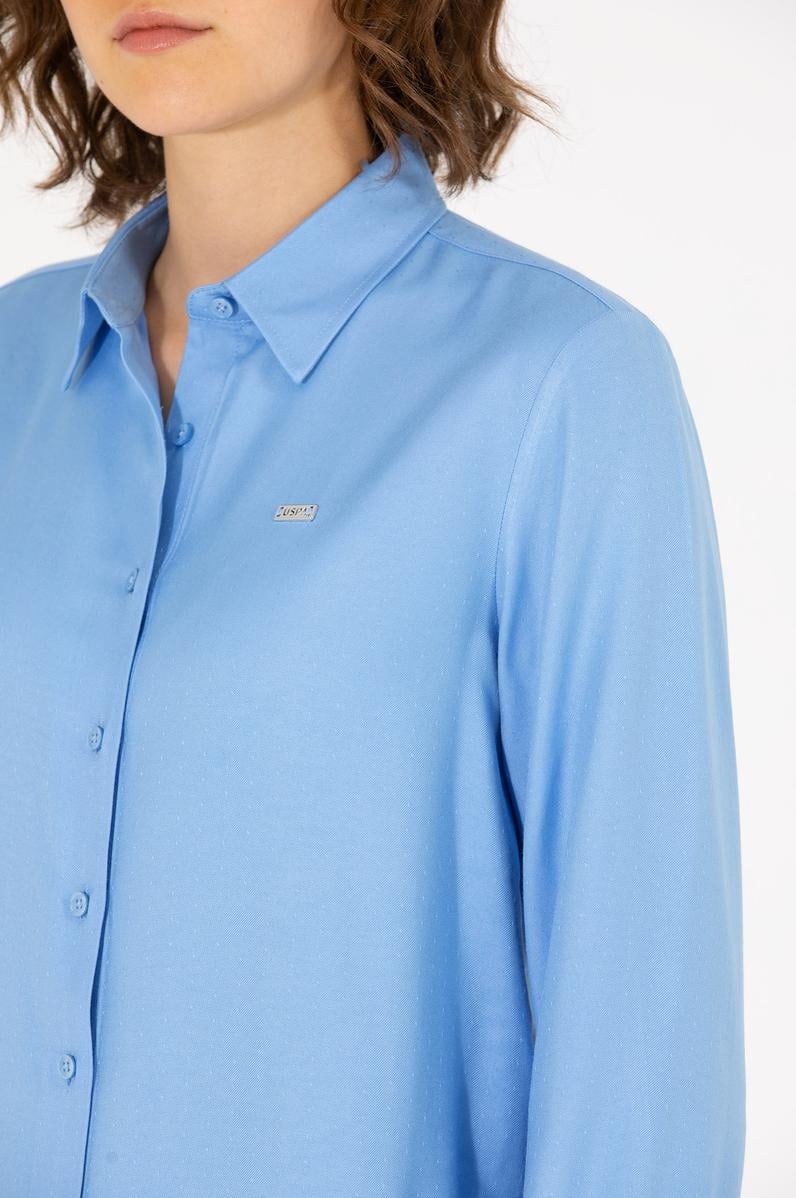 Kadın Mavi Uzun Kollu Gömlek