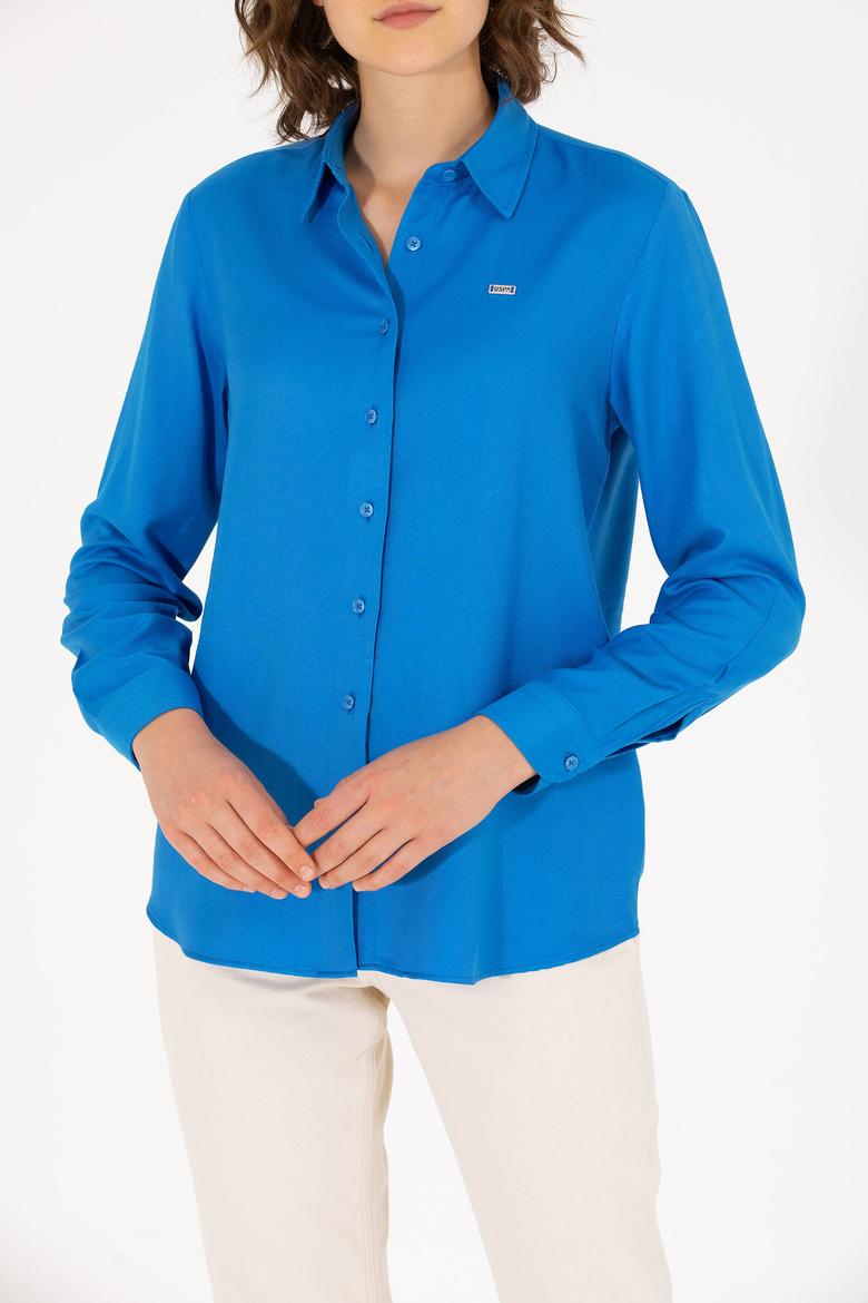 Kadın Saks Uzun Kollu Gömlek - 50270979020