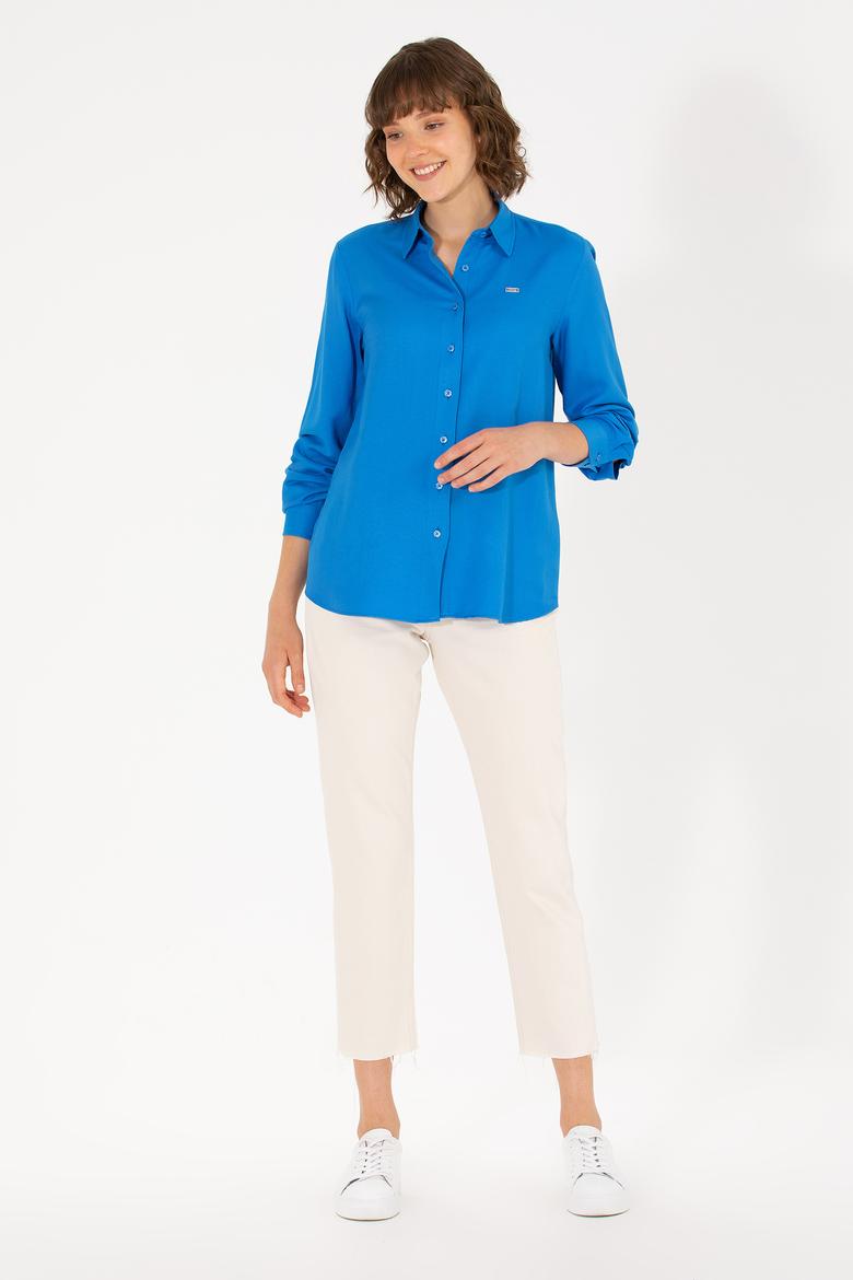 Kadın Saks Uzun Kollu Gömlek - 50270979020