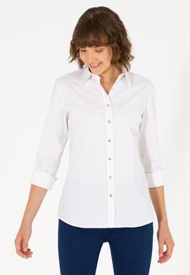 Kadın Beyaz Uzun Kollu Basic Gömlek - 50270992003