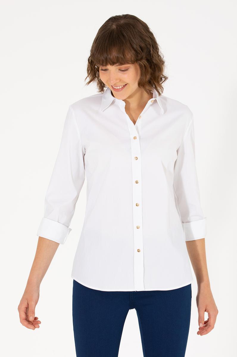 Kadın Beyaz Uzun Kollu Basic Gömlek