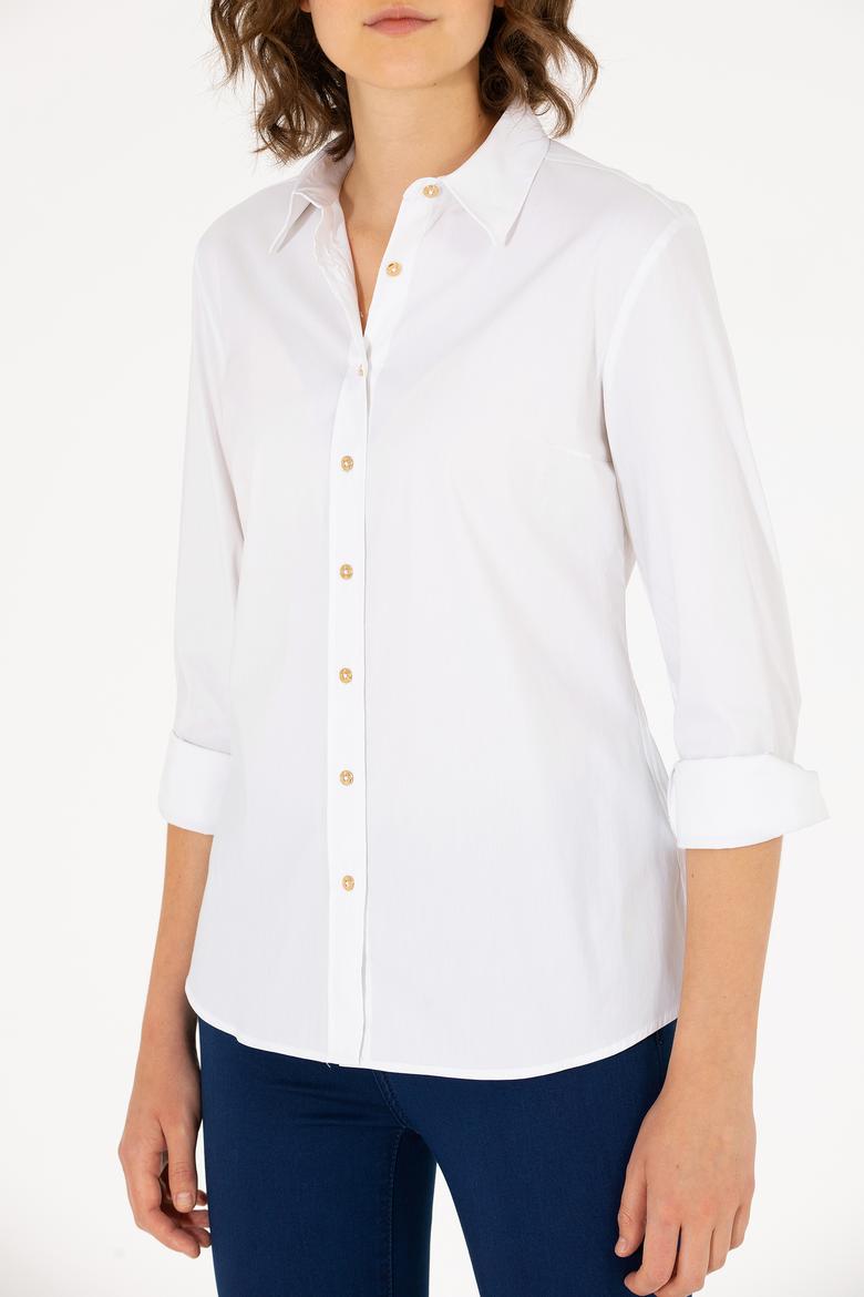 Kadın Beyaz Uzun Kollu Basic Gömlek - 50270992003