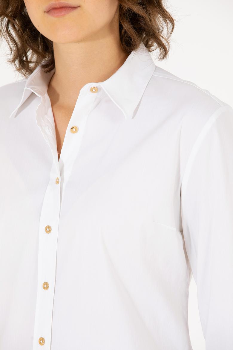 Kadın Beyaz Uzun Kollu Basic Gömlek - 50270992003