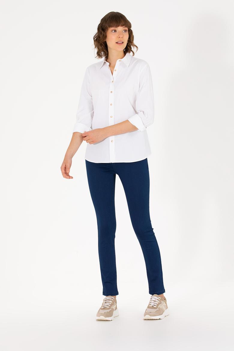 Kadın Beyaz Uzun Kollu Basic Gömlek - 50270992003