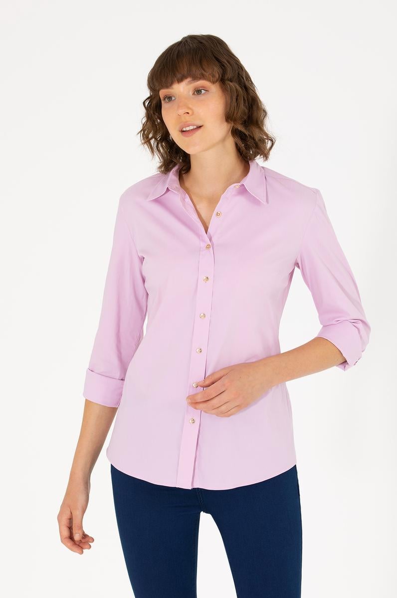 Kadın Manolya Uzun Kollu Basic Gömlek