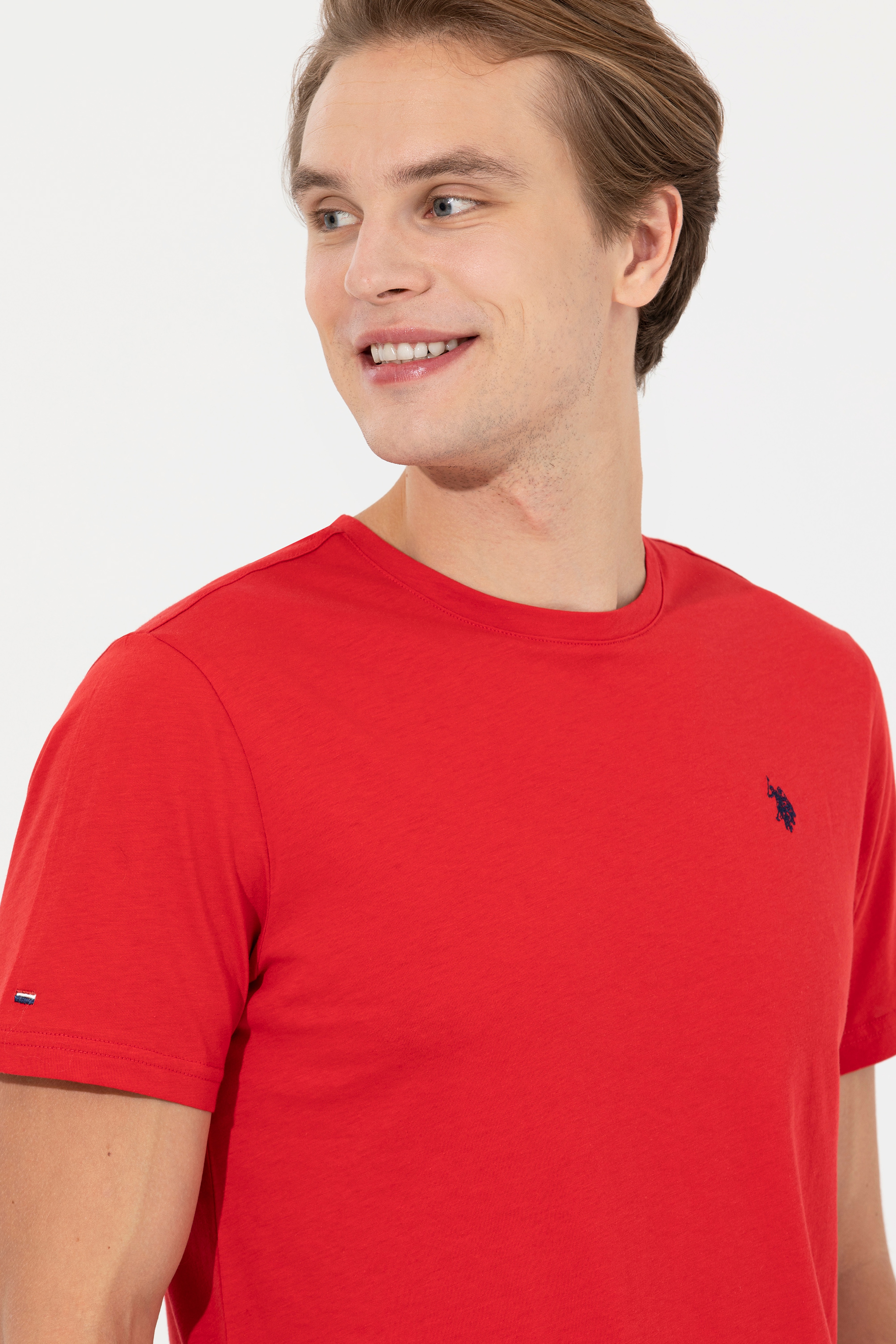 Erkek Kırmızı Bisiklet Yaka Basic T-Shirt - Image 4