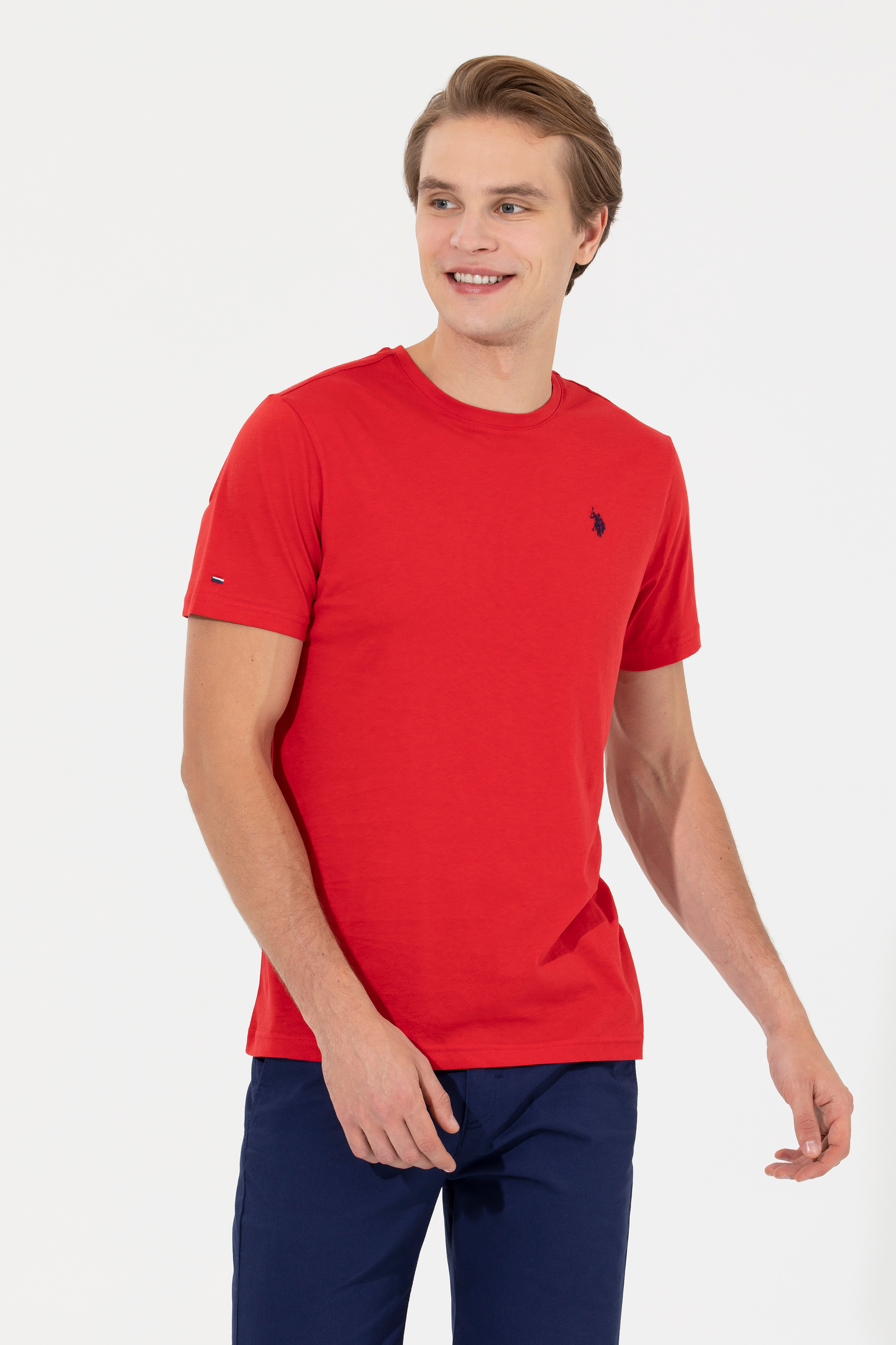 Erkek Kırmızı Bisiklet Yaka Basic T-Shirt - Image 3