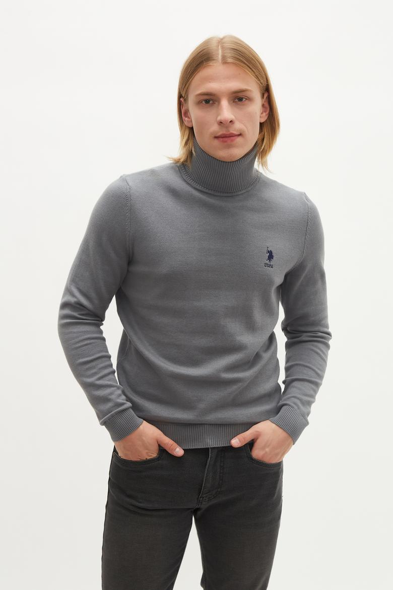 Erkek Açık Gri Basic Kazak