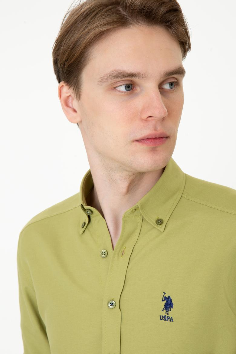 Erkek Koyu Haki Uzun Kollu Basic Gömlek - 50249488084