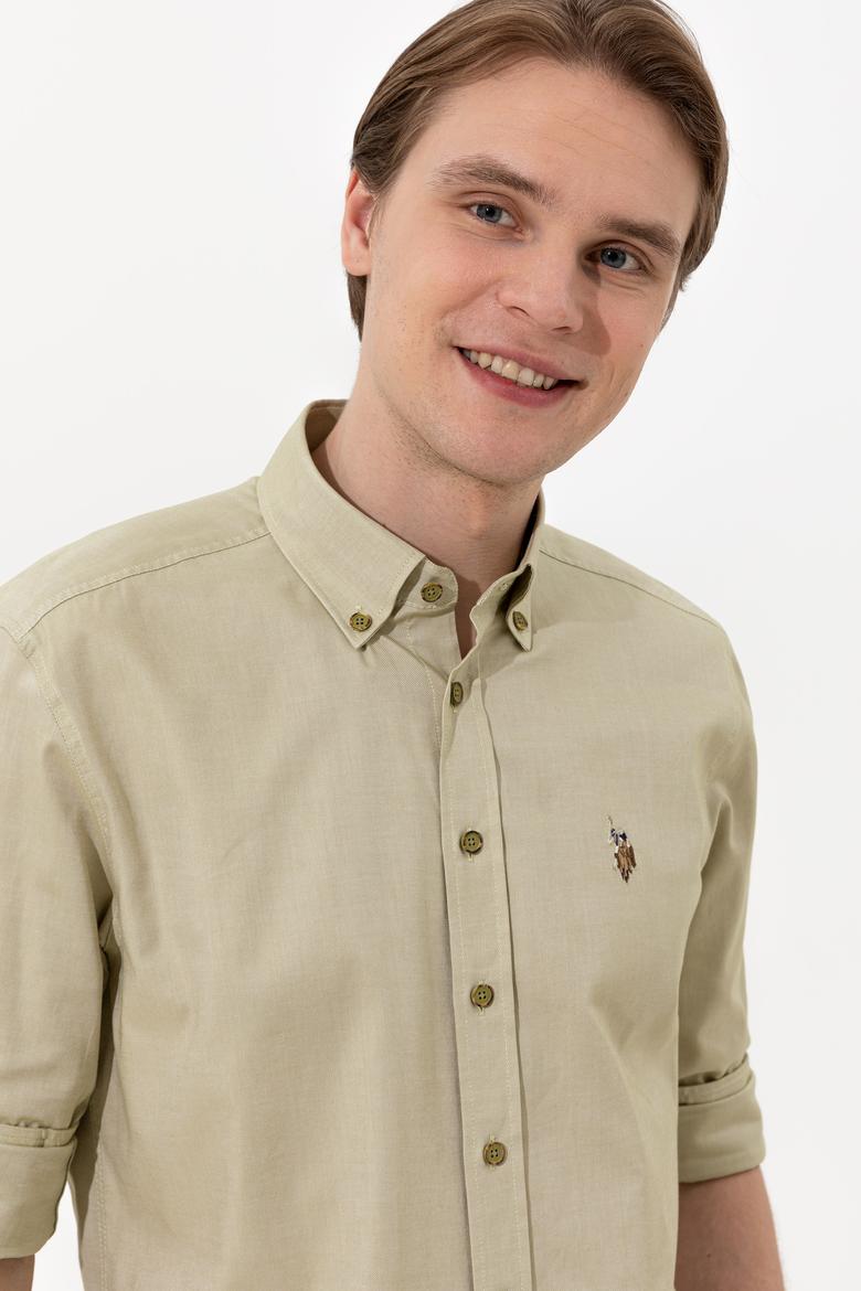 Erkek Koyu Haki Uzun Kollu Basic Gömlek - 50249494080