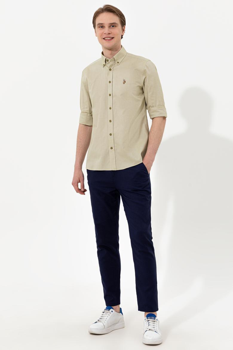 Erkek Koyu Haki Uzun Kollu Basic Gömlek - 50249494080