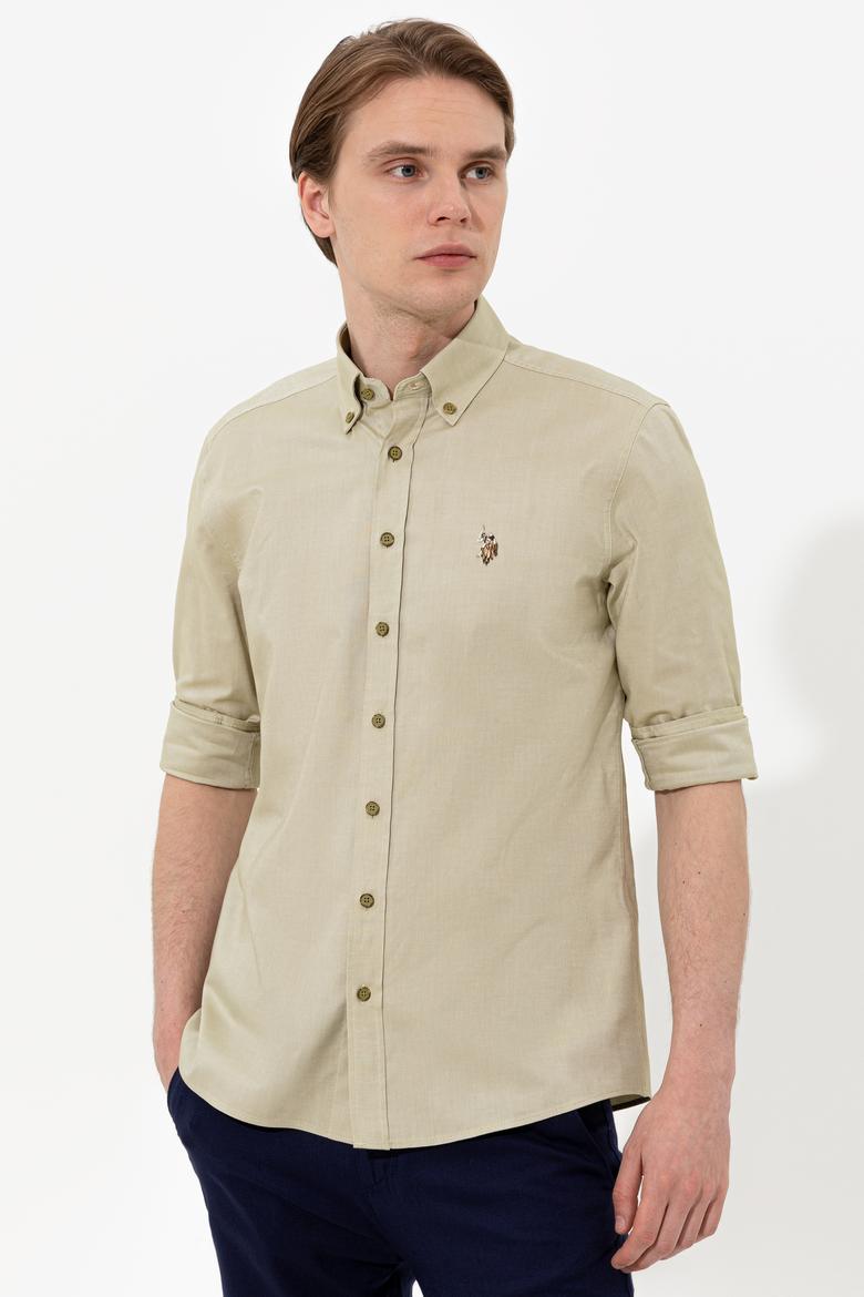 Erkek Koyu Haki Uzun Kollu Basic Gömlek - 50249494080