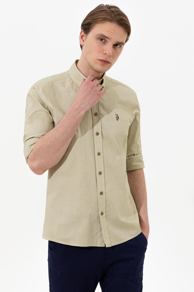 Erkek Koyu Haki Uzun Kollu Basic Gömlek