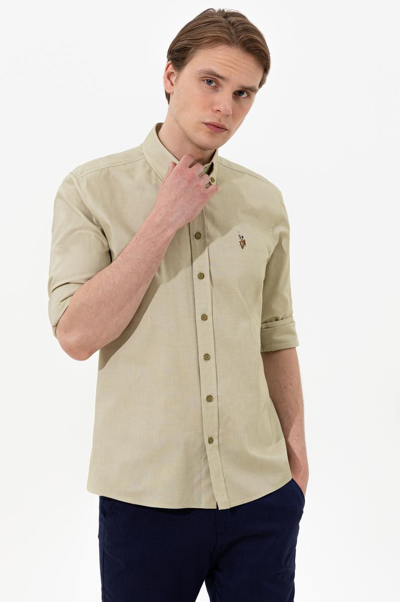 Erkek Koyu Haki Uzun Kollu Basic Gömlek