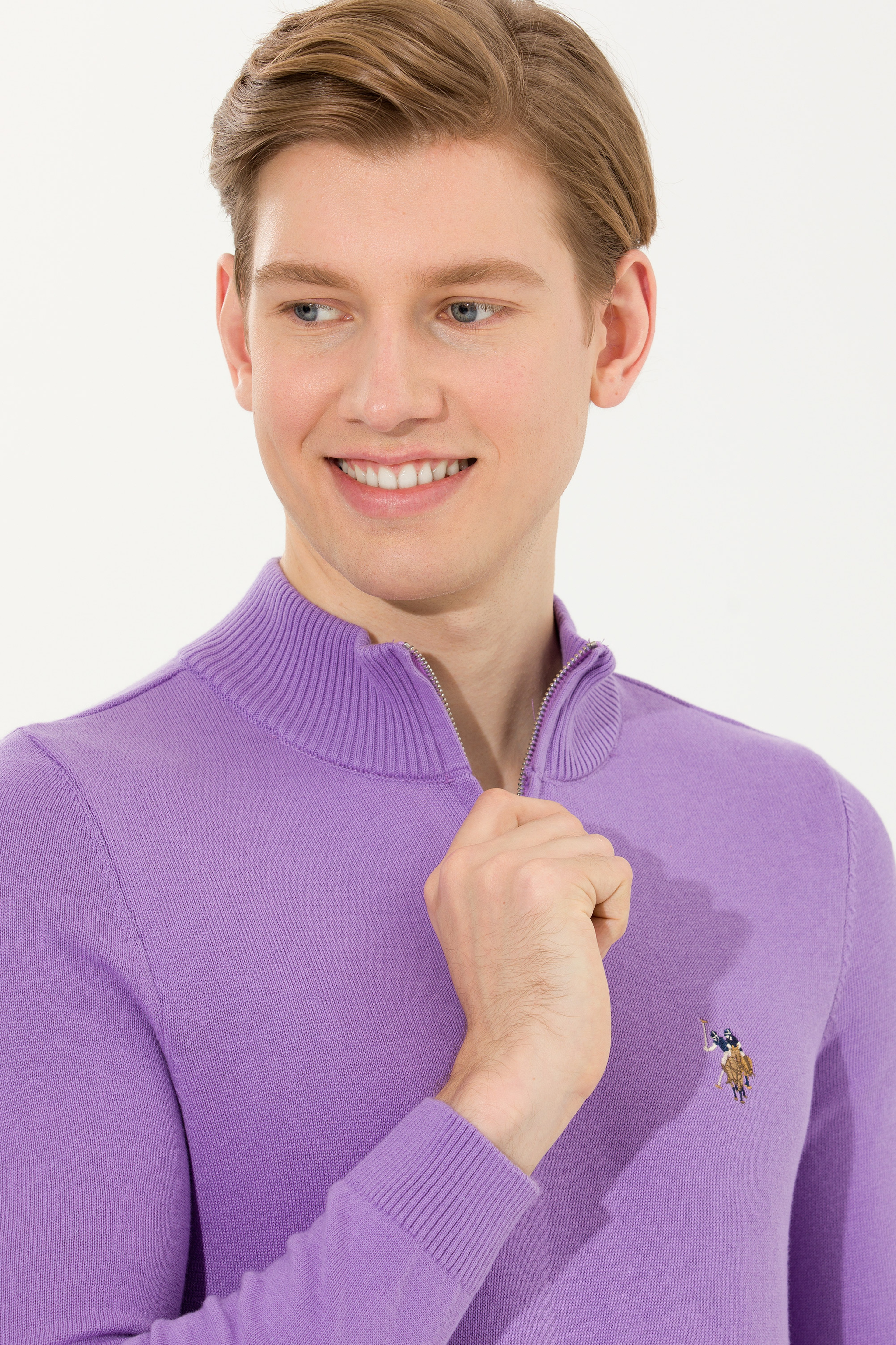 Erkek Lila Dik Yaka Triko Kazak - Image 1