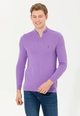 Erkek Lila Dik Yaka Triko Kazak - 50254065035