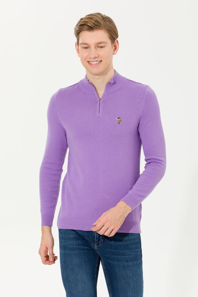 Erkek Lila Dik Yaka Triko Kazak - 50254065035