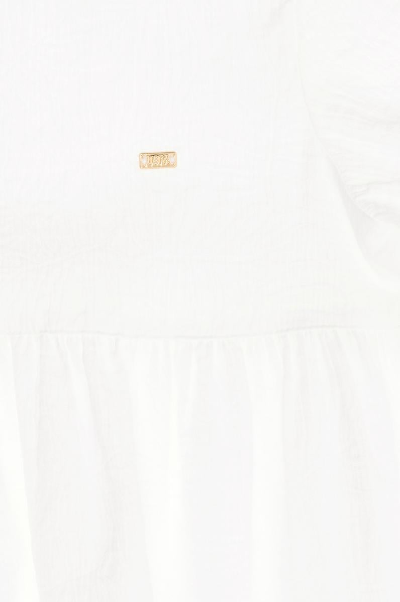 Kız Çocuk Beyaz Kısa Kol Dokuma Elbise