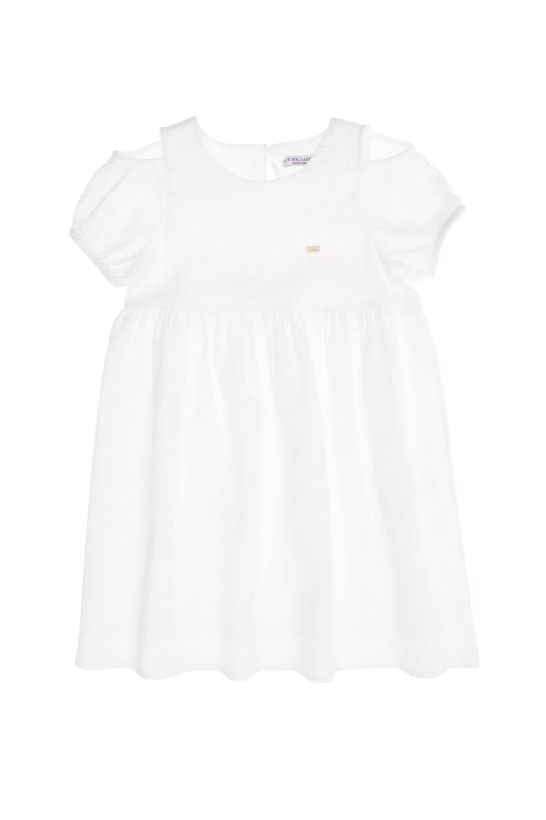 Kız Çocuk Beyaz Kısa Kol Dokuma Elbise - 50262740003