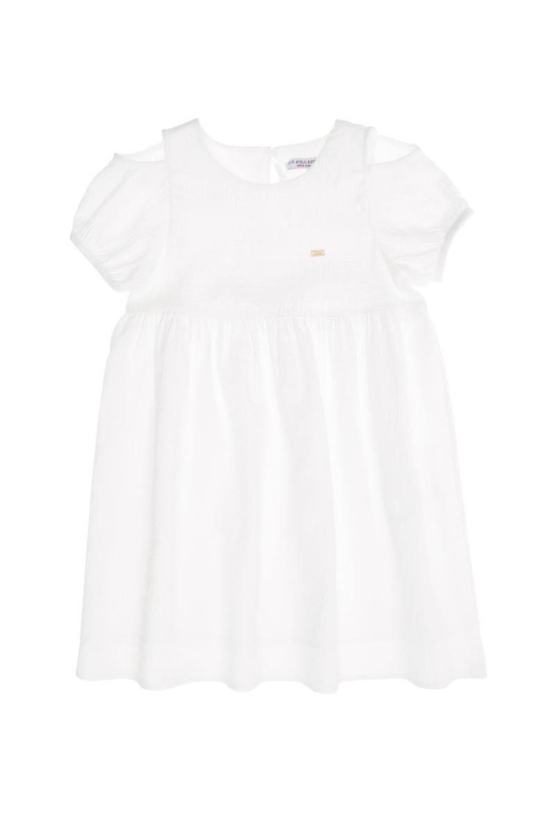 Kız Çocuk Beyaz Kısa Kol Dokuma Elbise