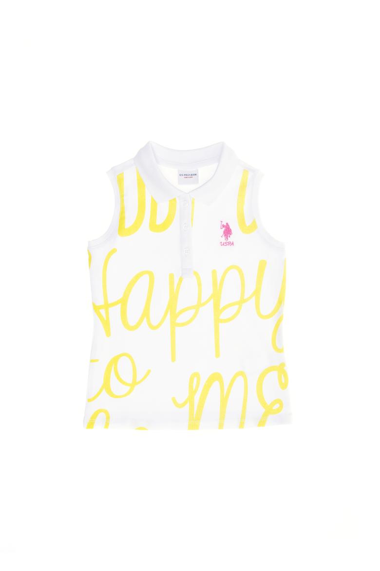 Kız Çocuk Beyaz Polo Yaka Kolsuz Tişört