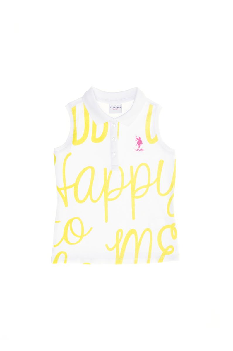 Kız Çocuk Beyaz Polo Yaka Kolsuz Tişört