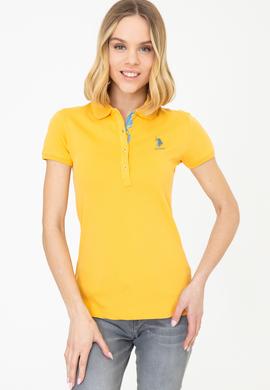 Kadın Sarı Basic Polo Yaka Tişört - 50232631194