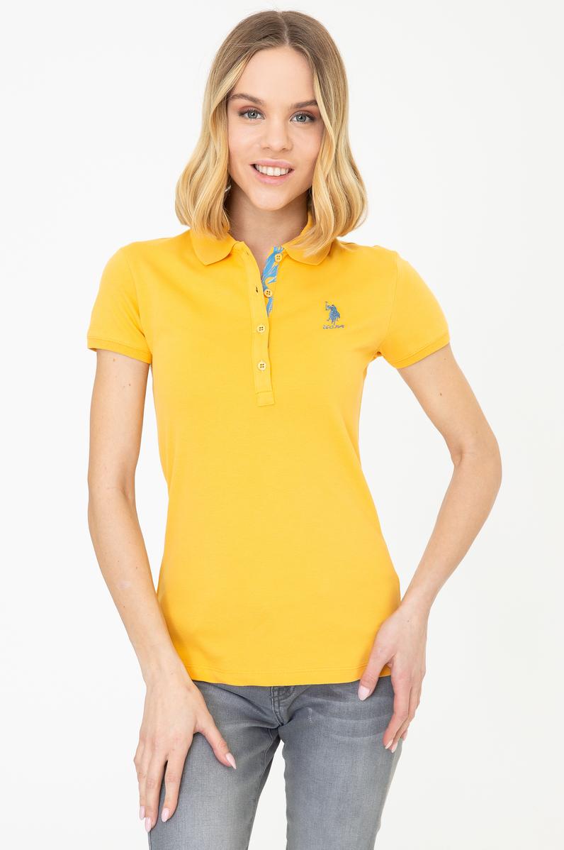 Kadın Sarı Basic Polo Yaka Tişört