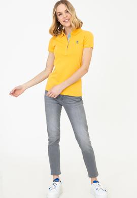 Kadın Sarı Basic Polo Yaka Tişört - 50232631194