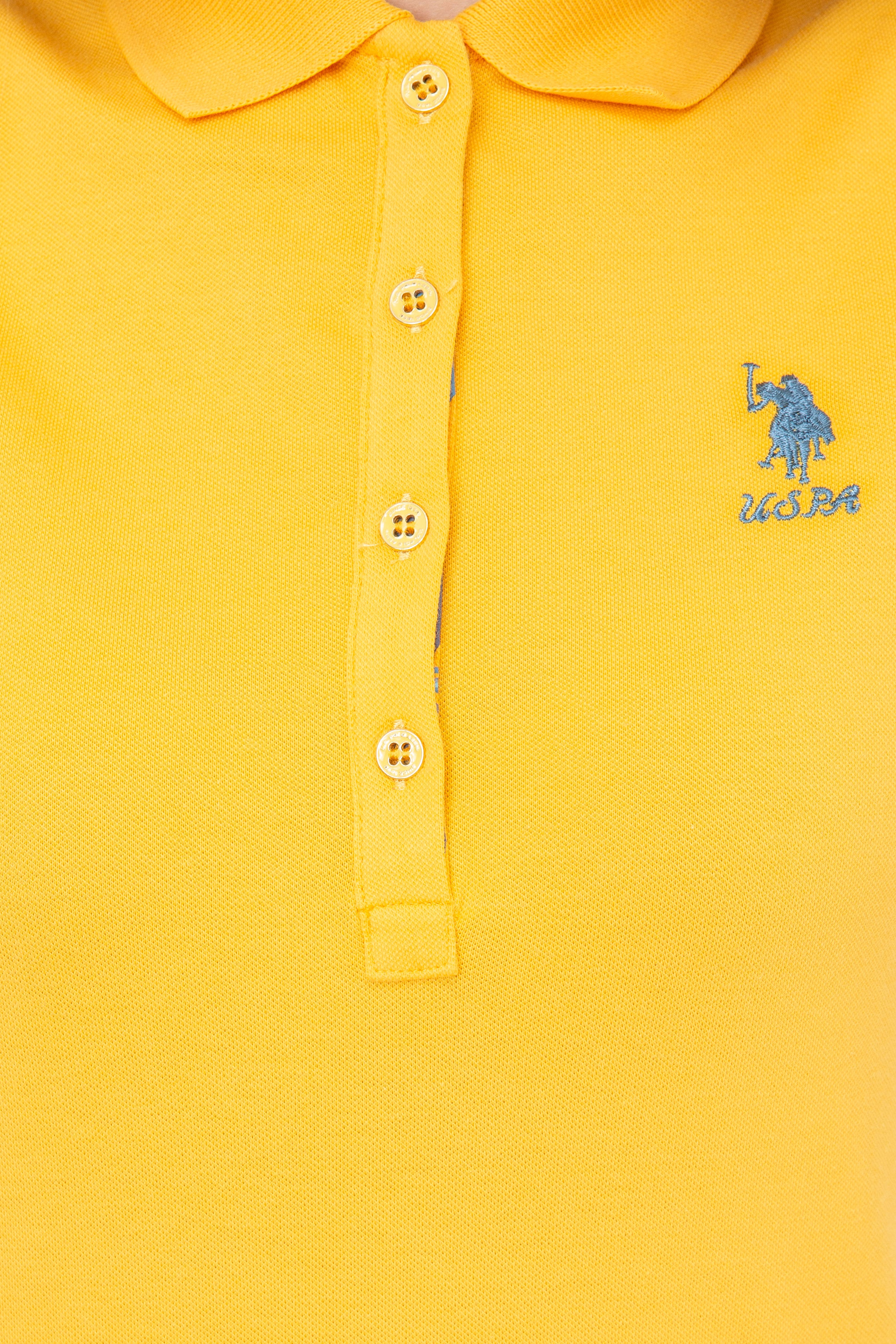 Kadın Sarı Basic Polo Yaka Tişört - Image 5