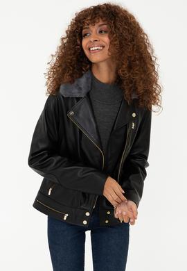 Kadın Siyah Deri Ceket - 50243902003