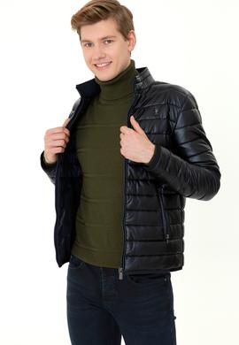 Erkek Lacivert Deri Ceket - 50255944001
