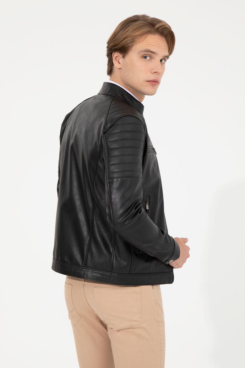 Erkek Siyah Deri Ceket - 50259137002