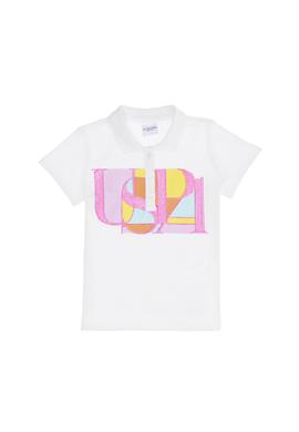 Kız Çocuk Beyaz Polo Yaka Tişört - 50263594012