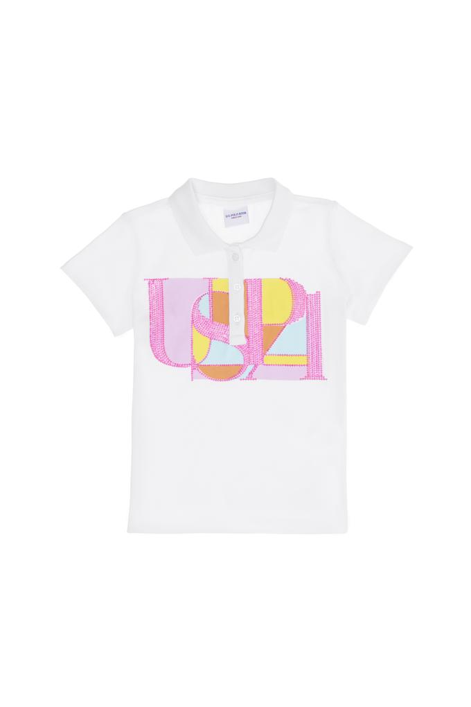 Kız Çocuk Beyaz Polo Yaka Tişört