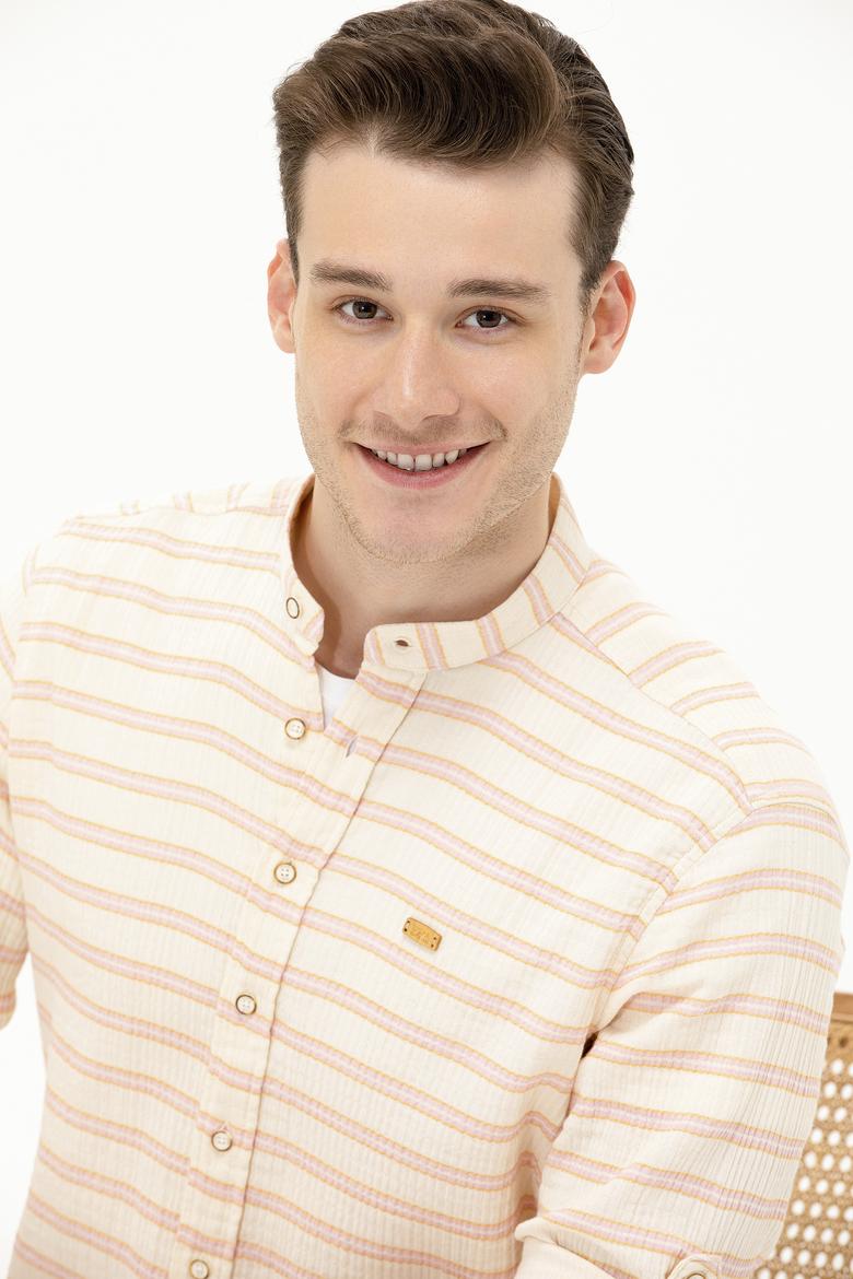 Erkek Çizgili Krem Gömlek - 50264099014