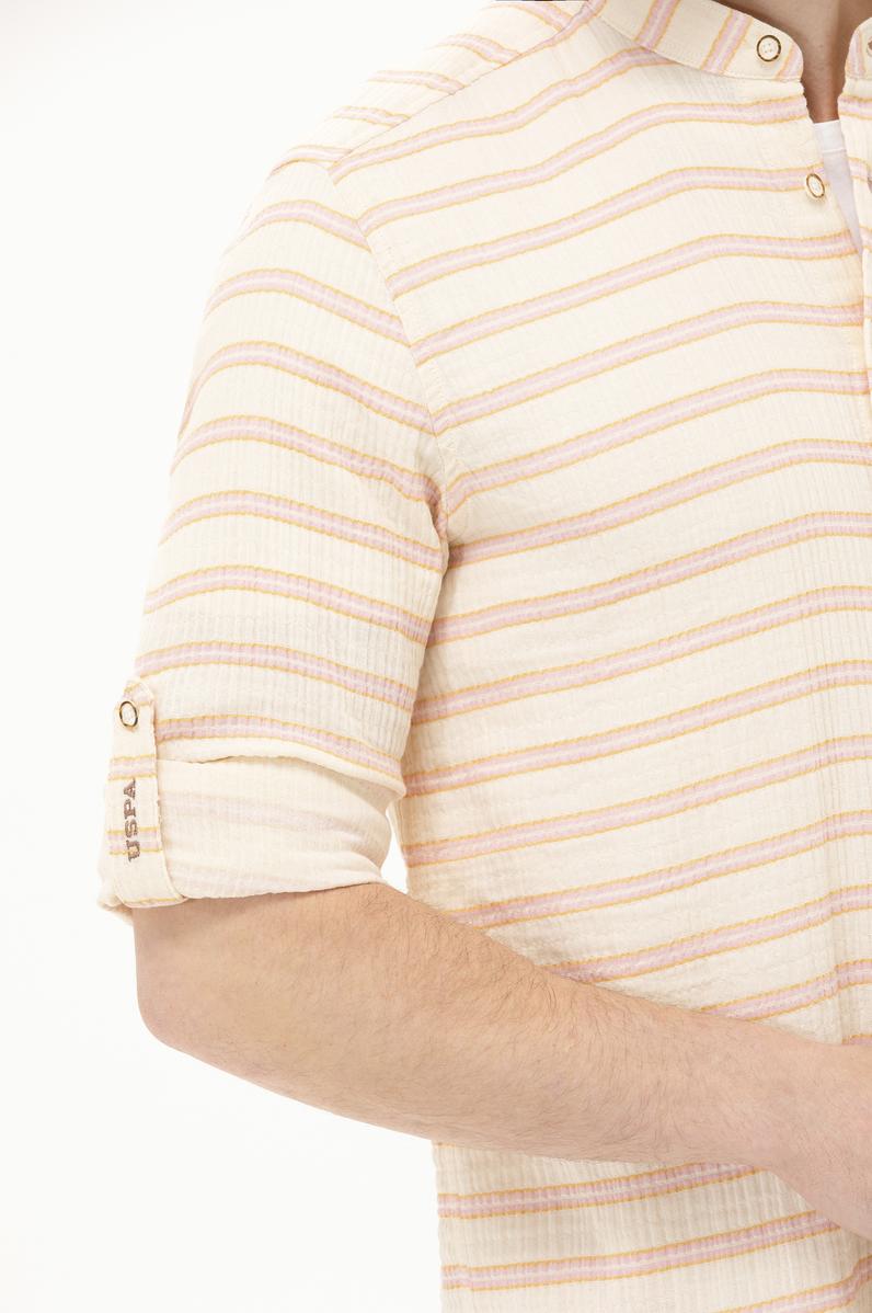 Erkek Çizgili Krem Gömlek