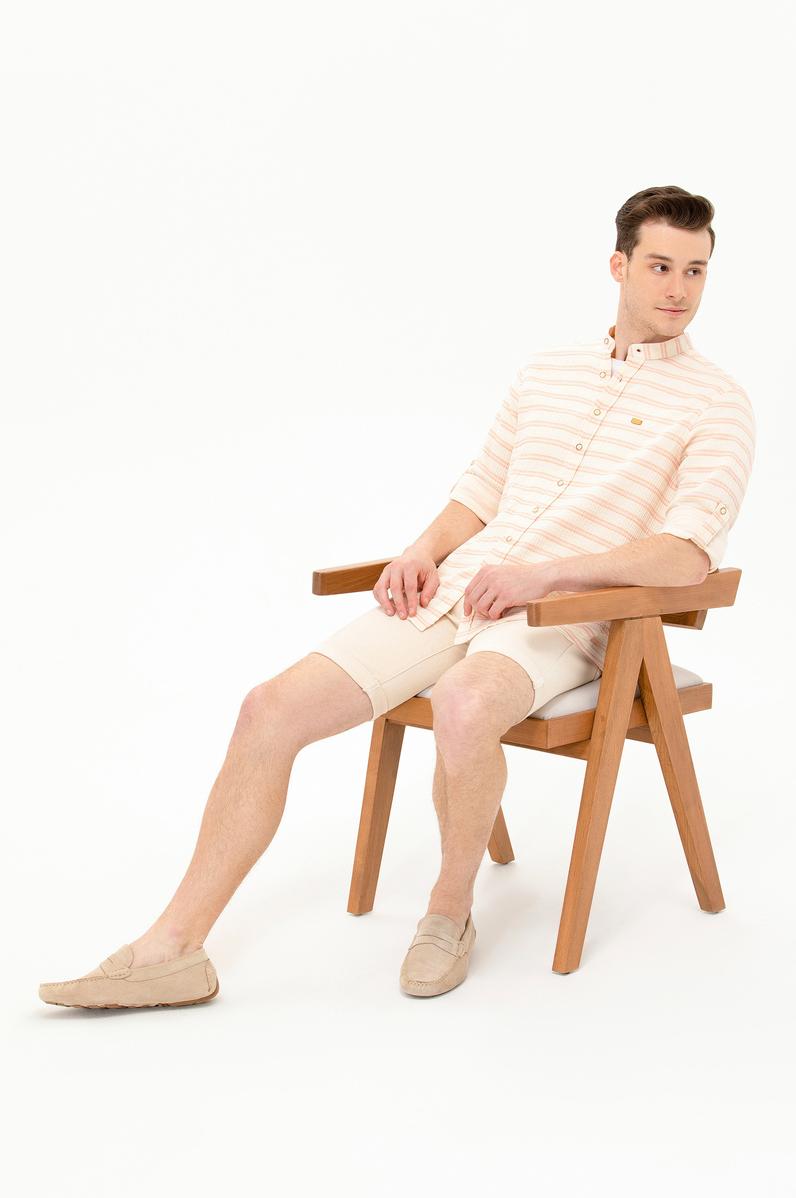 Erkek Çizgili Krem Gömlek