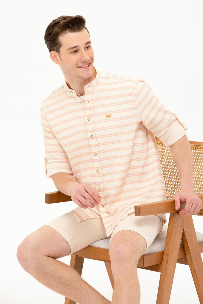 Erkek Çizgili Krem Gömlek